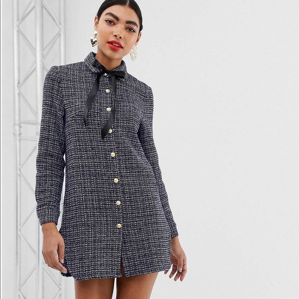 Tweed Shirt Dress with Gold Buttons